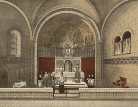 Scene from biblical history, choir or chancel of a church, authentic reproduction of a school
