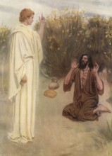 Scene from the biblical story, Elijah at Horeb, Sinai, a central biblical story in which the