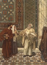 Scene from the biblical story, The Presentation in the Temple, refers to the biblical event in