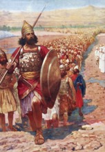 Scene from the biblical story, the crossing of the Jordan River, entry into the Promised Land,