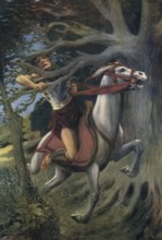 Scene from the biblical story, death of Absalom, the son of King David, occurred after a defeat of