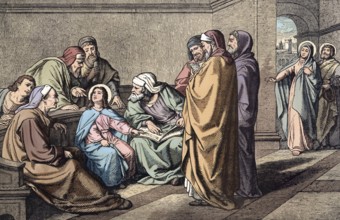 Scene from the biblical story, The story of Jesus as a twelve-year-old in the temple is the only
