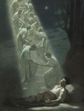 Scene from the biblical story, Jacob's dream, the biblical story of Jacob's Ladder, in which Jacob