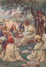 Scene from the biblical story, Jesus taught his disciples to pray by giving them the Lord's Prayer