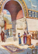 Scene from the biblical story, The Jews leave Babylon after the Babylonian Exile, a period in which