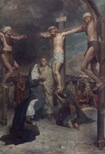 Scene from the biblical story, Jesus Christ on the cross, authentic reproduction of a school mural,