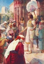 Scene from the biblical story, Joseph and his brothers, authentic reproduction of a school mural,