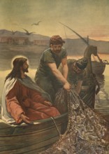 Scene from the biblical story, The First Fish Train refers to a biblical story in the New Testament