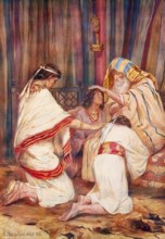 Scene from the biblical story, Jacob's blessing for Joseph's sons, Manasseh and Ephraim, is an