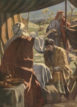Scene from the biblical story, Jacob receives the blessing, a central biblical story from Genesis