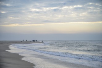 People stroll along the beach in a calm evening mood, Texel island, Noord Holland, the Netherlands