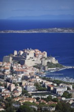 View of Calvi Citadel and Calvi Bay, in the background Cap Corse, Haute-Corse Department, Balagne,