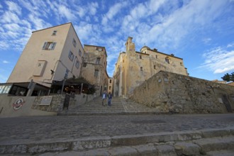 Houses in Piazza d' Armi, Calvi Citadel, Balagne, Haute-Corse Department, Corsica, France