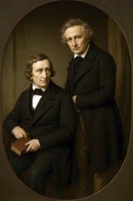 Wilhelm and Jakob Grimm, historical illustration from the history of German literature from 1885,