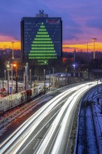 Autobahn A40, Ruhrschnellweg, between Essen and Mülheim an der Ruhr, evening traffic in winter,