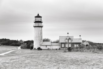 Highland lighthouse, Cape Cod Light, lighthouse, typical architectural style, monochrome, North