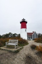 Historic lighthouse, Nauset lighthouse, twilight in autumn, Cape Cod National Seashore in Eastham,