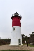 Historic lighthouse, Nauset lighthouse Beach, twilight in autumn, Cape Cod National Seashore in