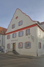 Gasthaus zum Mohrenkopf, historic building with tail gable, Nördlingen, Bavaria, Germany