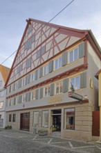 Einhorn-Apotheke, Einhornapotheke, half-timbered house, Nördlingen, Bavaria, Germany
