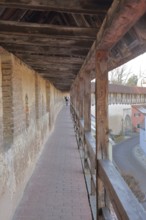 Historic rampart of the city wall, city fortification, wooden structure with beams, Nördlingen,