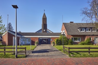 St. Ulrich Catholic Church, church tower, brick building material, entrance, showcase, lantern,