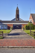 St. Ulrich Catholic Church, church tower, brick building material, entrance, display case, lantern,