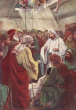 Scene from the biblical story, In the Bible, the story of the man with four friends refers to the