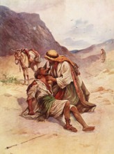 Scene from the biblical story, The Parable of the Good Samaritan is one of the most famous stories