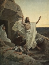 Scene from the biblical story, The Resurrection of Jesus Christ, authentic reproduction of a school
