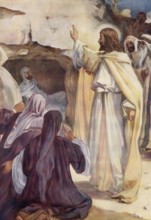 Scene from the biblical story, The Raising of Lazarus is a central miracle in the Gospel of John,