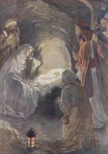 Scene from the biblical story, The story of the birth of Jesus and the shepherds, authentic