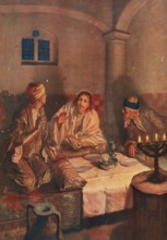 Scene from the biblical story, On the Day of Jesus' Resurrection, two disciples, one of them named