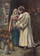 Scene from the biblical story, Jesus' first miracle described in the Bible is the wedding at Cana,