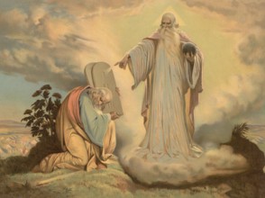 Scene from the biblical story, The Legislation on Mount Sinai is the central event in which God