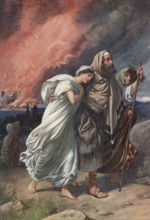 Scene from the biblical story, The Destruction of Sodom, authentic reproduction of a school mural,