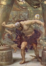 Scene from the biblical story, The Death of Samson, authentic reproduction of a school mural,