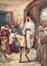 Scene from the biblical story, The Entry of Jesus into Jerusalem, authentic reproduction of a