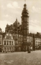 Altenburg, town hall, today Altenburger Land district, Thuringia, Germany, postcard, view around