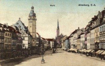 Altenburg, town hall and market, today Altenburger Land district, Thuringia, Germany, postcard,