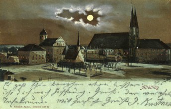 Pilgrimage chapel and chapel square in Altötting at night, Altötting district, Upper Bavaria,