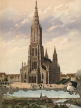 Ulm Minster in Ulm, Baden-Württemberg, Germany, impressive Gothic cathedral with surrounding city