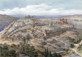 Jerusalem at the time of Jesus Christ, Israel, extensive ancient city view with fortress and