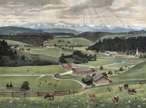 Allgäu landscape, the southern part of the Bavarian administrative district of Swabia, Bavaria,