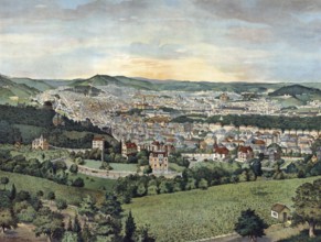 Panorama of Stuttgart, Baden-Württemberg, Germany, panorama of a city with surrounding hills,