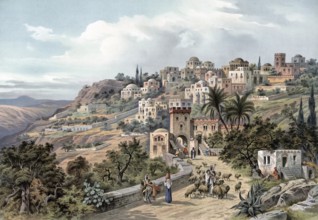 Bethlehem at the time of Jesus Christ, Israel, picturesque depiction of an ancient city on hills