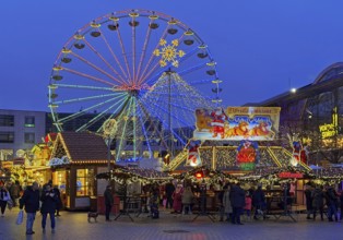 The Christmas market with the Ferris wheel in the evening, Hagen, Ruhr area, North