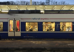 Regional express from National Express in the evening, central railway station, Hagen, North