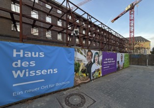 House of Knowledge construction site with city hall in the background, Bochum, Ruhr area, North