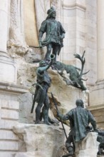 Buda Castle, Spectacular Mathias fountain with hunter statues, Budapest, Hungary